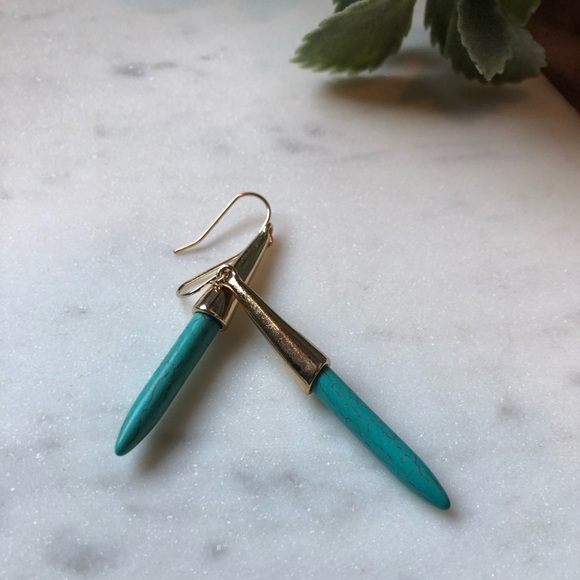 The Emilia - Gold & Turquoise Drop Earrings - Picture 2 of 4